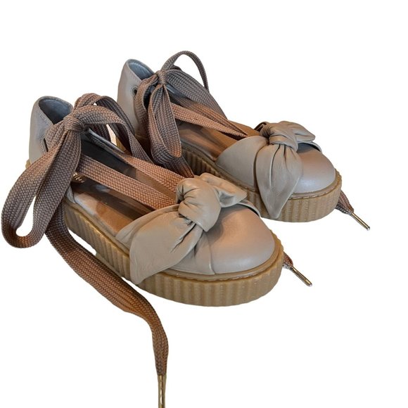 Fenty by Rihanna Puma 365794-03 Bow Creeper Lace Up Flats Leather Tan Size US7.5 - Picture 2 of 8